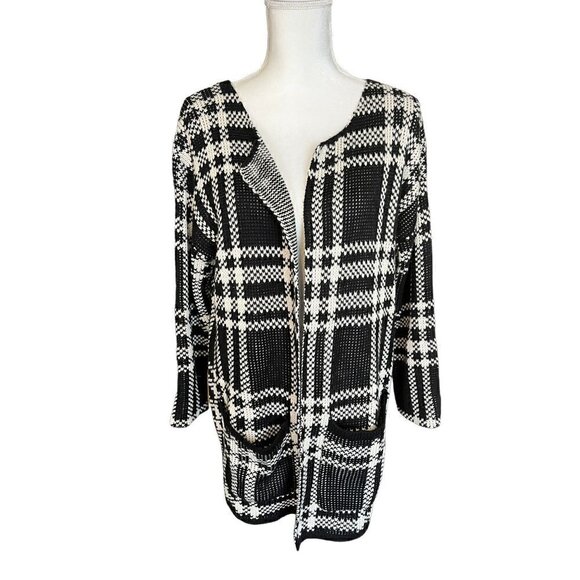 John Fashion Sweaters - Women's John Fashion Small-Medium  Open Front Black & White Wool Blend Sweater